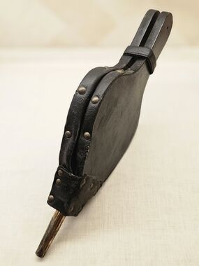 Vintage Black Leather & Wood Fireplace Bellows - Hearth Decor Accent